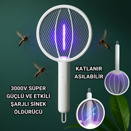 Coofbe Katlanabilir Şarjlı 12000maH 300V 5 Katmanlı Uv Işıklı Elektrikli Sivrisinek Öldürücü Raket Sinek Öldürücü Sineksavar