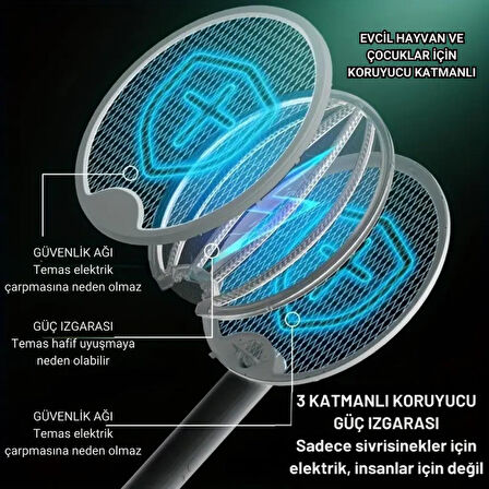 Coofbe Katlanabilir Şarjlı 12000maH 300V 5 Katmanlı Uv Işıklı Elektrikli Sivrisinek Öldürücü Raket Sinek Öldürücü Sineksavar