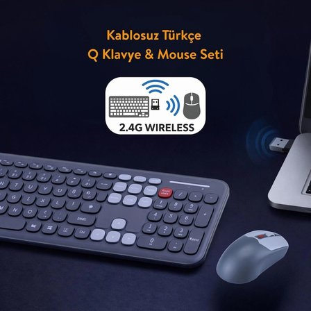 Soft Touch Kablosuz Klavye Mouse Set Gri + Beyaz Renk Smk-687