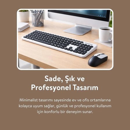 Soft Touch Kablosuz Klavye Mouse Set Siyah + Beyaz Renk