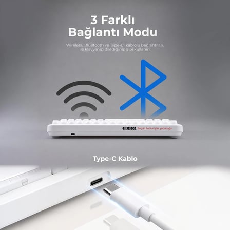 Geezer Crystal Kablolu/Kablosuz BT Wireless Bağlantı Türkçe Q Klavye Beyaz SK-731CTM