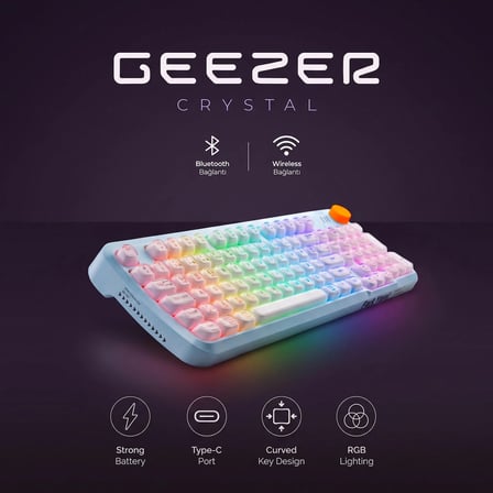 Geezer Crystal Kablolu/Kablosuz BT Wireless Bağlantı Türkçe Q Klavye Mavi-Beyaz SK-710CTM