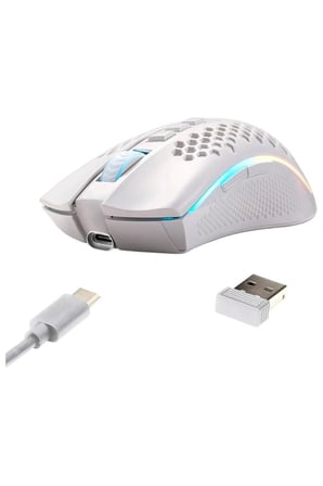 Mouse Gamer Storm Pro M808W-KS Beyaz Kablosuz, Petek Şekli, Kablosuz, 2.4ghz, USB Dongle/usb Kablola