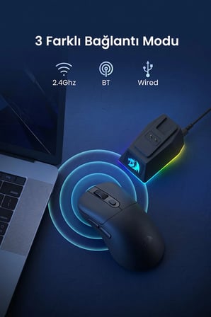 Redragon 3 Modlu Ultra Hafif PAW3311 24.000DPI Şarj İstasyonuna Sahip Oyuncu Mouse M998