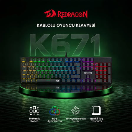 Redragon 104 Tuşlu Mekanik Rainbow Oyuncu Klavyesi K671