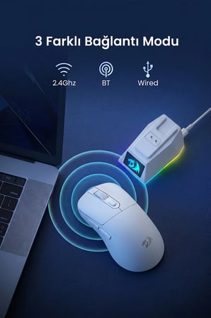 Redragon 3 Modlu Ultra Hafif PAW3311 24.000DPI Şarj İstasyonuna Sahip Oyuncu Mouse M998