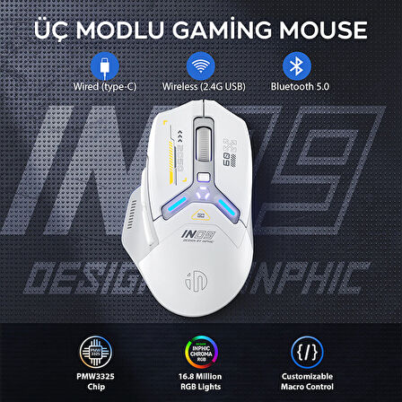 İNPHIC İN9 Kablosuz Oyun Faresi, Gerçek Üç Modlu Bluetooth/Tip-CWired/2.4G Kablosuz mouse,10000 DPl