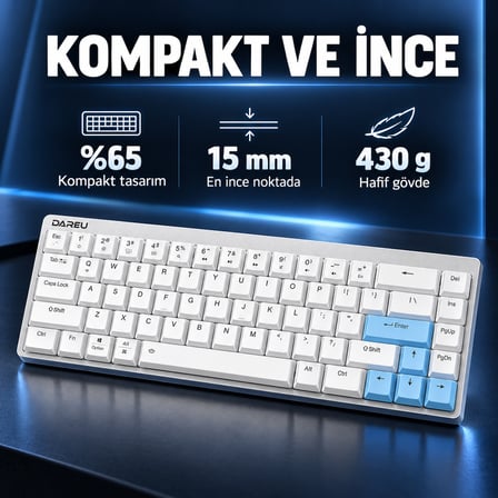 DAREU EK868 White %65 Red Low-Profile Switch Bluetooth İngilizce Mekanik Gaming Klavye
