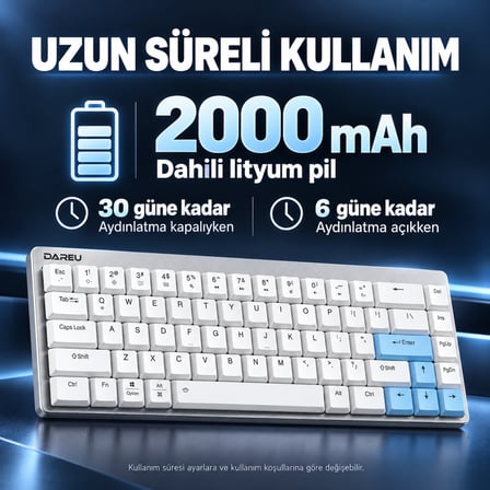 DAREU EK868 White %65 Brown Low-Profile Switch Bluetooth İngilizce Mekanik Gaming Klavye