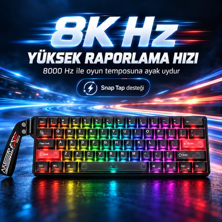 DAREU COOL 60 Black-clear %60 ICE Blade Manyetik Switch 8K Hz Hall Effect Hotswap RGB İngilizce Mekanik Gaming Klavye
