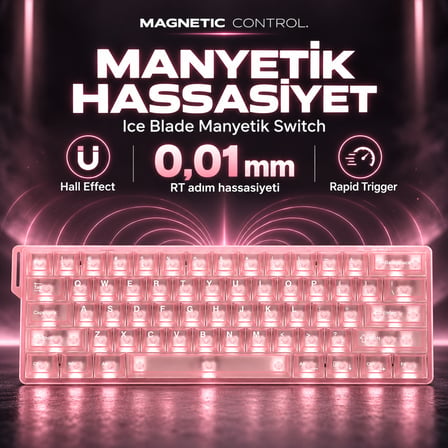 DAREU COOL 60 Pink-clear %60 ICE Blade Manyetik Switch 8K Hz Hall Effect Hotswap RGB İngilizce Mekanik Gaming Klavye