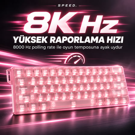 DAREU COOL 60 Pink-clear %60 ICE Blade Manyetik Switch 8K Hz Hall Effect Hotswap RGB İngilizce Mekanik Gaming Klavye
