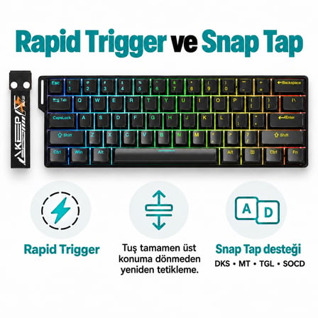 DAREU EK60 HE Black %60 YULONG Manyetik Switch 8K Hz Hall Effect Hotswap RGB İngilizce Mekanik Gaming Klavye