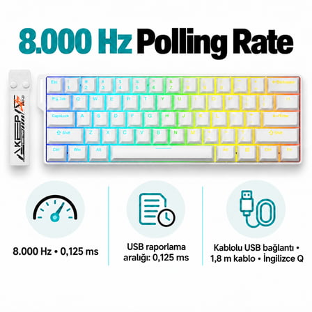 DAREU EK60 HE White %60 YULONG Manyetik Switch 8K Hz Hall Effect Hotswap RGB İngilizce Mekanik Gaming Klavye
