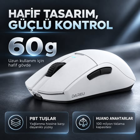 DAREU A950GM White PixArt 3395 Sensör Kablosuz Gaming Mouse