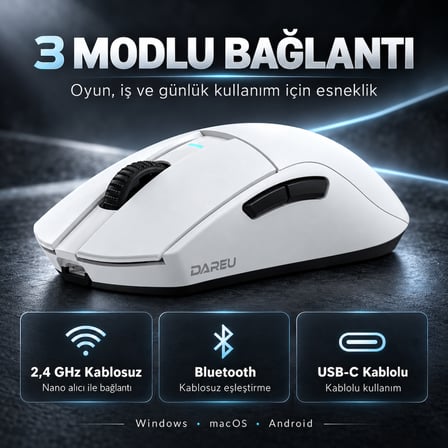 DAREU A950GM White PixArt 3395 Sensör Kablosuz Gaming Mouse