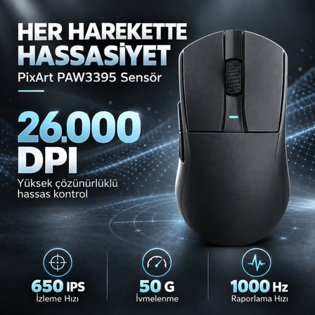 DAREU A950GM Black PixArt 3395 Sensör Kablosuz Gaming Mouse