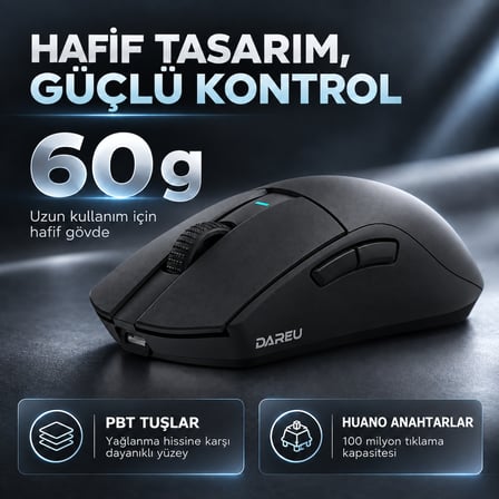 DAREU A950GM Black PixArt 3395 Sensör Kablosuz Gaming Mouse