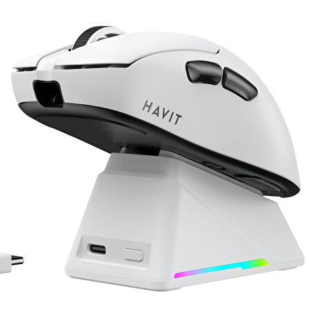 Havit Gamenote MS955WB Pro RGB Wireless Gaming Mouse 3 Modlu + Şarj İstasyonu - Beyaz