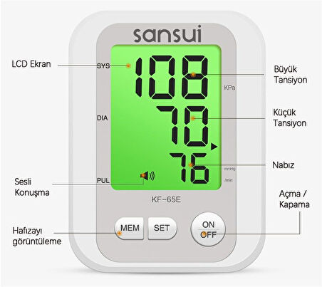 SANSUİ TÜRKÇE KONUŞAN KOLDAN ÖLÇER DİJİTAL TANSİYON CİHAZI