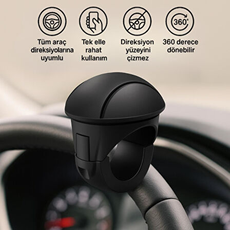 Coofbe Yeni Nesil 360 Döner Direksiyon Simit Topuzu Direksiyon Çevirme Topuzu Tüm Araçlara Uyumlu Sağlam Tutuş