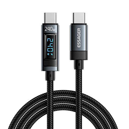 Essager Şarj Akım Korumalı Göstergeli 1MT PD 240W Type C Şarj Kablosu 480Mbps Macbook Laptop Şarj Kablosu