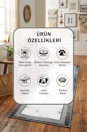 Yıkanabilir Kaymaz Ehl-181 Dijital Baskılı Yolluk Halı Tüy Tutmaz