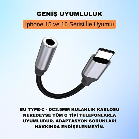 Coofbe Type-C To 3.5mm Aux Dönüştürücü Type-C To 3.5mm Kulaklık Dönüştürücü Ses Dönüştürücü Kablo