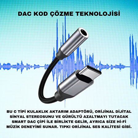 Coofbe Type-C To 3.5mm Aux Dönüştürücü Type-C To 3.5mm Kulaklık Dönüştürücü Ses Dönüştürücü Kablo