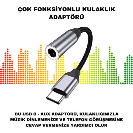 Coofbe Type-C To 3.5mm Aux Dönüştürücü Type-C To 3.5mm Kulaklık Dönüştürücü Ses Dönüştürücü Kablo