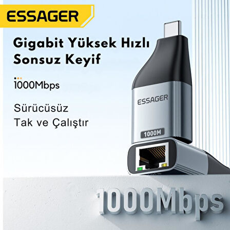 Essager 1000Mbps Type-c To RJ45 Dönüştürücü Type C Ethernet Dönüştürücü rj45 Dönüştürücü Çevirici