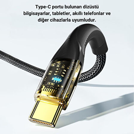 Essager Led Işıklı 1 Metre 100W USB to Type C Şarj Kablosu 480Mbps Veri Aktarım Şarj Akım Korumalı