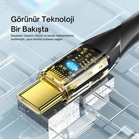 Essager Led Işıklı 1 Metre 100W USB to Type C Şarj Kablosu 480Mbps Veri Aktarım Şarj Akım Korumalı