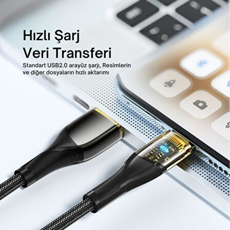 Essager Led Işıklı 1 Metre 100W USB to Type C Şarj Kablosu 480Mbps Veri Aktarım Şarj Akım Korumalı