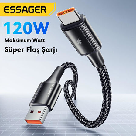 Essager 6A 120W 2MT USB to Type C Şarj Kablosu 480Mbps Şarj Akım Korumalı Süper Flash Şarj Kopmaz Kablo