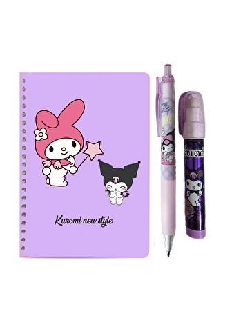 Kuromi Not Defteri + 07 Versatil Kalem + Yumurtlayan Roket Silgi ( 3 Parça ) Kromi