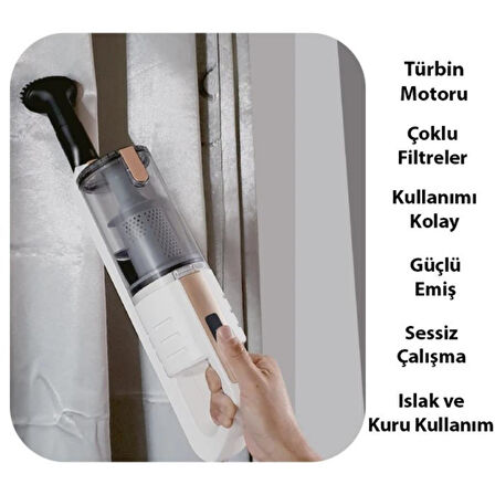 Coofbe Profesyonel Led Işıklı Kuru Islak 15000PA El Süpürgesi Araç Süpürgesi Uzun Şarjı El Araç Oto Süpürgesi