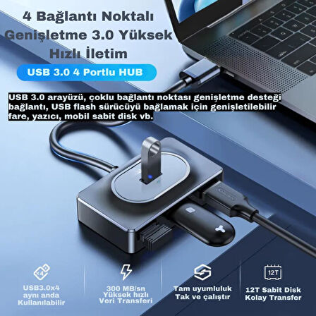 Coofbe Jasoz 30CM 4in1 Type-C To Usb Çoğaltıcı Hub Type-C to 4x USB3.0 Mouse Yazıcı Klavye Okuyucu
