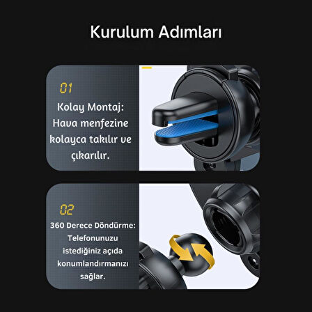 Essager 6 Nokta Kavramalı Yeni Nesil Havalandırma Araç İçi Telefon Tutucu Araç Tutucu 360 Döner Başlık