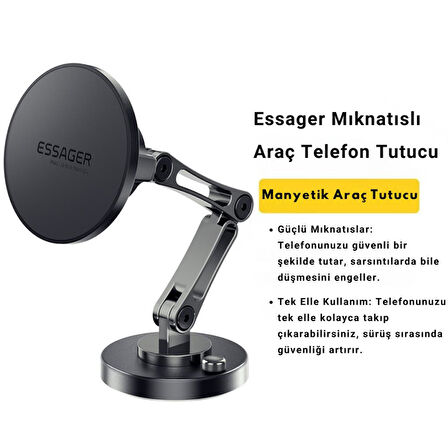 Essager Güçlü Magsafe Uyumlu 360 Döner Alüminyum Araç İçi Telefon Tutucu Masaüstü Telefon Standı