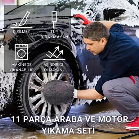 Coofbe Profesyonel 11 Parça Mikrofiber Araç Oto Yıkama Seti Araç Fırçası Araç Mikrofiber Bez Seti