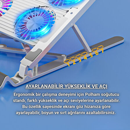 Coofbe Led Işıklı Yükseklik Ayarlı Katlanabilir 4 Fanlı Notebook Laptop Soğutucu Turbo Fan Laptop Standı