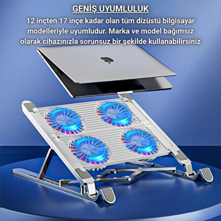 Coofbe Led Işıklı Yükseklik Ayarlı Katlanabilir 4 Fanlı Notebook Laptop Soğutucu Turbo Fan Laptop Standı