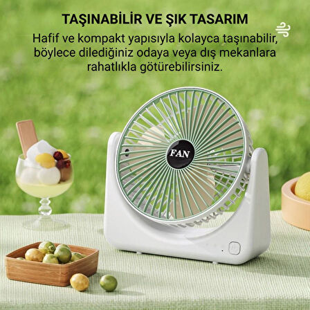 Coofbe Taşınabilir 3 Kademeli 1200Mah Şarjlı Masaüstü Vantilatör Fan Ev Ofis Masaüstü Vantilatör