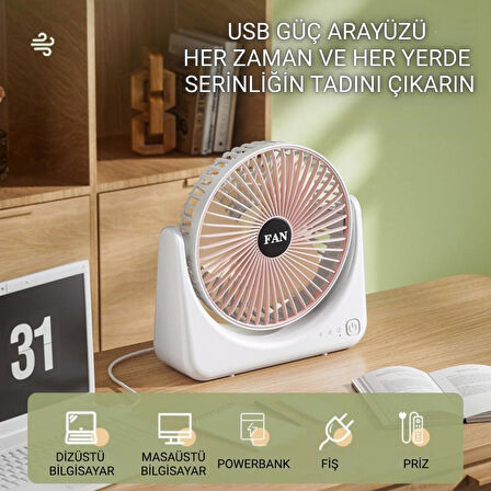 Coofbe Taşınabilir 3 Kademeli 1200Mah Şarjlı Masaüstü Vantilatör Fan Ev Ofis Masaüstü Vantilatör