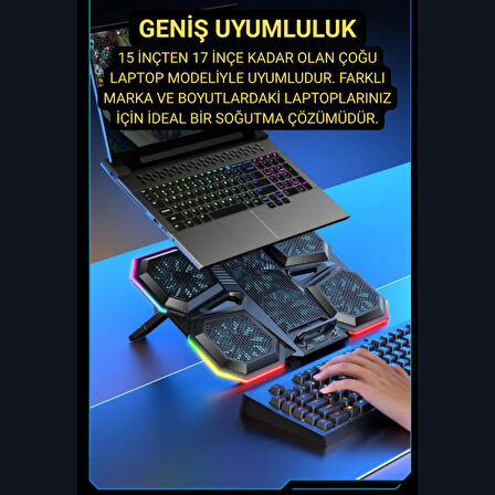 Coofbe 6 Fanlı 12 RGB Işık Modlu Kademe Standlı LCD Göstergeli Notebook Soğutucu Laptop Standı Soğutucu