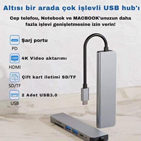 Coofbe Akım Korumalı 87W 6in1 Type-c To 4K HDMİ USB3.0 Sd Tf Dönüştürücü Hub Type-C Usb Dönüştürücü