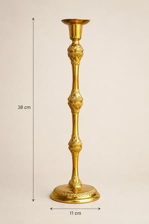 1 Kollu Çelik Şamdan Gold Renk Ayaklı Dekoratif Mumluk 38 cm
