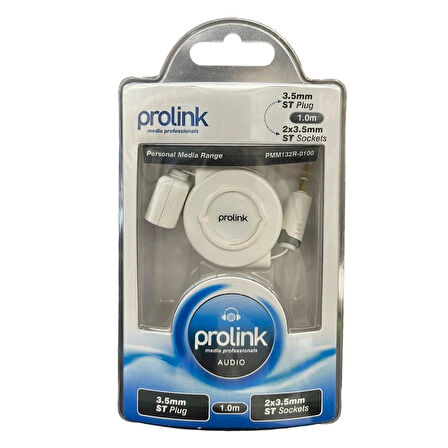 Prolink PMM132R-0100 Makaralı Kablo 3,5 mm Erkek 3,5 mm 2 Dişi Çıkış 1 Metre