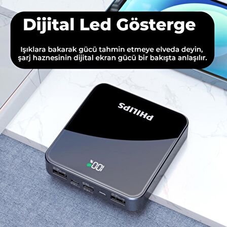 Philips 22.5W PD 4 Portlu 10000 mAh LED Göstergeli Taşınabilir Hızlı Şarj Cihazı Powerbank